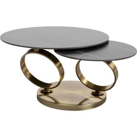 Kare Design Couchtisch Beverly, Gold, Wohnzimmertisch, Beistelltisch, Stahlgestell, Keramik Nutzfläche, 42x80x132 cm (H/B/T)