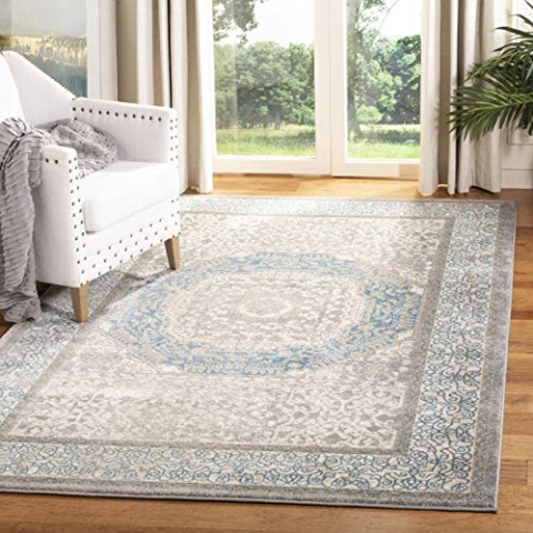 SAFAVIEH Traditionell Teppich für Wohnzimmer, Esszimmer, Schlafzimmer - Sofia Collection, Kurzer Flor, Hellgrau und Blau, 201 X 279 cm