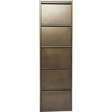 Kare Design Schuhschrank Caruso, Bronze, Metall, mit 5 Klappen, Schuhablage für 10 Paar Schuhe, schmal, platzsparend, hoch, Schuhregal, Eingangsbereich, 170x50x14 cm (H-B-T)