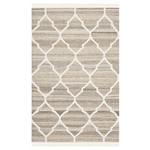 SAFAVIEH Boho Teppich für Wohnzimmer, Esszimmer, Schlafzimmer - Natural Kilim Collection, Kurzer Flor, Hellgrau und Elfenbein, 122 X 183 cm