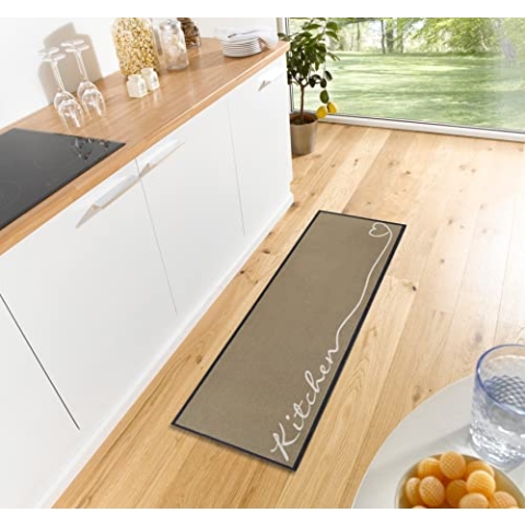 Zala Living Cook & Clean Läufer – rutschfest Teppichläufer Flachgewebe Kurzflor Teppich Küchenteppich Waschbar Küchenläufer Kitchen für Flur, Küche, Wohnzimmer – Braun, 50x150cm