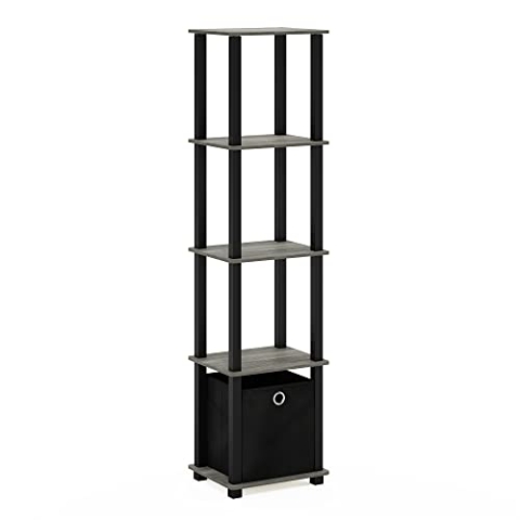 Furinno TNT No Tools 5-Tier-Display Deko-Regal mit einem Abfalleimer, französische Eiche Grau/Schwarz/Schwarz