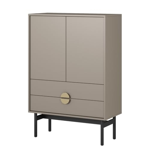 Selsey Kommode Aufbewahrungsschrank 2 Türen 2 Schubladen Schrank Schubladenschrank Hoch 85 cm Stoon Beige Cappuccino