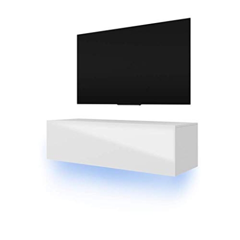 Selsey Skylara – TV-Lowboard Fernsehschrank in Weiß mit Hochglanzfronten und LED RGB Hängend 140cm