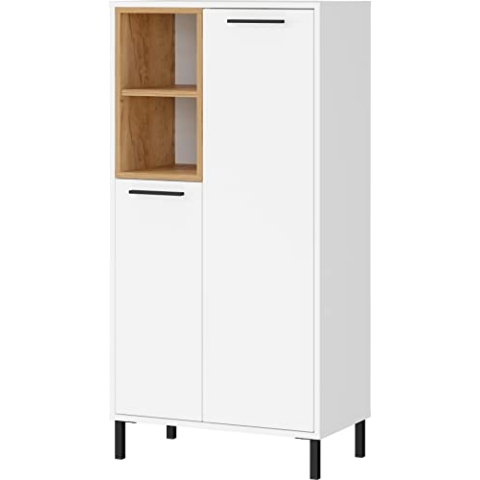 Germania bathroom chest of drawers 1788-513, with two doors, door damping, in white/oak, 59 x 119 x 34 cm (WxHxD)