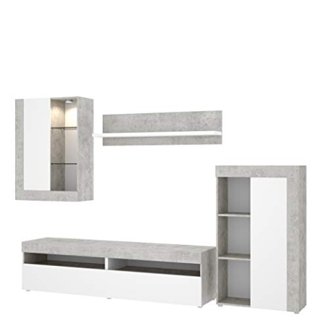 Rimobel Tokio Modulares TV-Wohnzimmer, Spanplatte, weiß, Cemento/Blanco