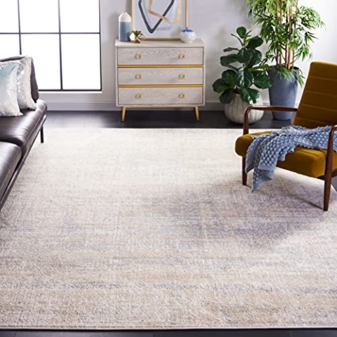 SAFAVIEH Zeitgenössische Teppich für Wohnzimmer, Esszimmer, Schlafzimmer - Adirondack Collection, Kurzer Flor, Beige und Schiefer, 244 X 305 cm