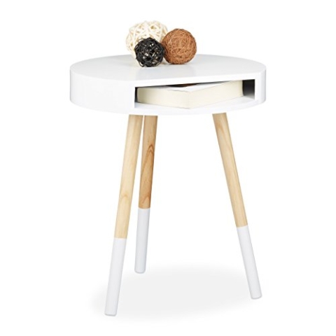 Relaxdays Beistelltisch, Holz, mit Öffnung, Wohnzimmertisch, Sofatisch, H x B x T: ca. 48 x 40 x 40 cm, weiß