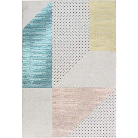 Mint Rugs 102781_200x290 Design Velours Teppich Glaze, Kunstfaser, Creme/rosa/Turquoise-gelb, 290 x 200 x 0.9 cm
