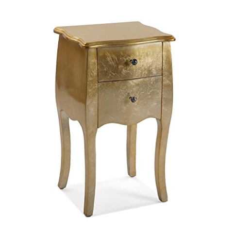 Versa Cagliari Nachttisch oder zusätzlicher Tisch für das Schlafzimmer oder Wohnzimmer, mit 2 Schubladen, Maßnahmen (H x L x B) 71 x 35 x 40 cm, Holz, Farbe: Gold
