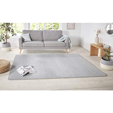 Hanse Home Nasty Läufer – Flauschiger Kurzflor Teppich Einfarbig Unifarben für Esszimmer, Wohnzimmer, Kinderzimmer, Flur, Schlafzimmer, Küche – Uni Silber, 80x150cm