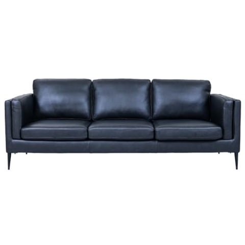 Valencia 3-Sitzer Ledersofa Schwarz – Hochwertiges Echtleder Sofa – Skandinavisches Design, Taschenfederkern, Metallfüße, Abnehmbares Sitzkissen, Modern & Elegant für Wohnzimmer