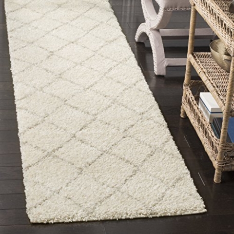 SAFAVIEH Zottelig Teppich für Wohnzimmer, Esszimmer, Schlafzimmer - Arizona Shag Collection, Kurzer Flor, Elfenbein und Beige, 69 X 244 cm