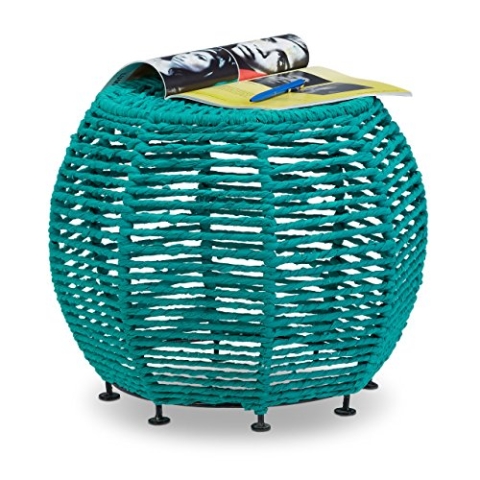 Relaxdays Strick Hocker Shabby Chic, Sitzhocker aus Metall und Stoff, runder Pouf mit Beine HxBxT 35 x 42 x 42 cm, grün