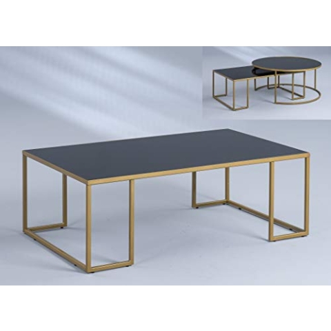 M2 Kollektion Matteo 2 Couchtisch/Sofatisch, Glas, Gold/schwarz, 102x36x61cm