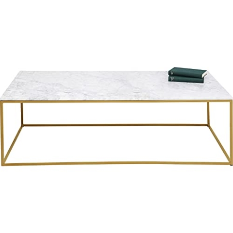 Kare Design Couchtisch Key West, Gold, Beistelltisch, Wohnzimmertisch, Stahl Gestell, Mineralmarmor Tischplatte, rechteckig, 40x120x60 cm (H/B/T)