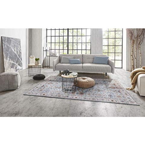 Nouristan Asmar Teppich – Wohnzimmerteppich Orient-Touch Detailiertes Muster Florales Kurflor Flachgewebe Teppich für Esszimmer, Wohnzimmer, Schlafzimmer – Blau, 80x150cm