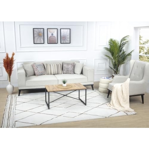 Livabliss Linkka Teppich Wohnzimmer Boho, großer Teppich Schlafzimmer 200x275 cm - Teppich für Esszimmer mit geometrischem Muster, Skandinavischer Wohnzimmerteppich modern in Creme, Orange, Braun