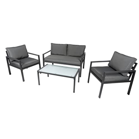 Lifetime Garden Lounge Gartenmöbel Set Milan - 4-Teilig: 2 Sessel, 1 Gartensofa, 1 Tisch - 7X Kissen - Grau