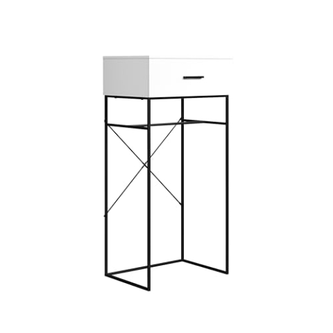 trendteam smart living - Strike - Beistelltisch - Weiß/Schwarz - Wohnzimmertisch auf robustem Metallgestell - (BxHxT) 60 x 132 x 48 cm - praktische Schublade
