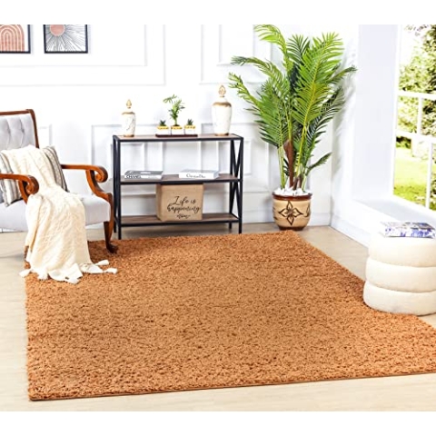 Surya Home Shaggy Berber Teppich - Flauschiger Teppich für Wohnzimmer, Esszimmer, Schlafzimmer, Langflor Hochflor Teppich flauschig - Teppich groß 100x200 cm, Wohnzimmerteppich in Terrakotta