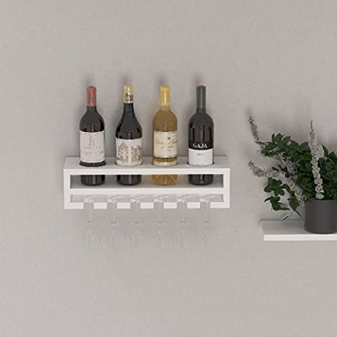 Homemania Poseidon Flaschenhalter – Weinkühler, Glashalter – für Küche und Wohnzimmer – Weiß aus Holz, 48 x 13,8 x 12 cm