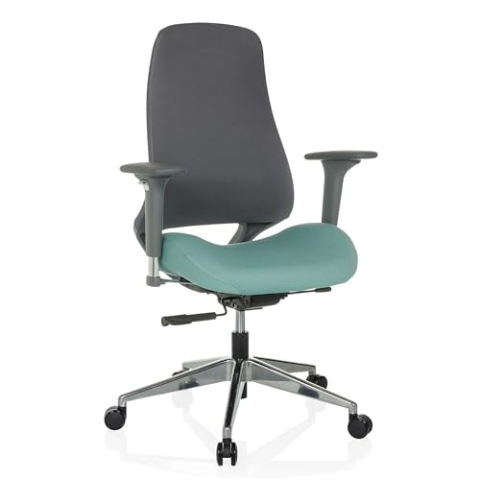 hjh OFFICE Bürostuhl ergonomisch HENFIELD G Drehstuhl mit Flexibler Rückenlehne, Muldensitz mit Sitztiefenverstellung, Stoff Grau/Hellblau