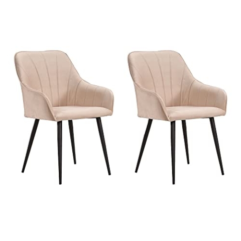 Soof&Tess – 2er-Set – Ferrara Esszimmerstuhl – Beige – Samt – Industriell – Mit Armlehne – Leicht zu reinigende Stoffe – Hohe Qualität