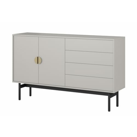 Selsey Kommode Aufbewahrungsschrank 2 Türen 4 Schubladen Schrank Schubladenschrank Push to Open 154 cm Stoon Graubeige
