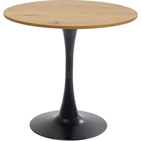 Kare Design Tisch Schickeria Eiche, Schwarz, 80cm Durchmesser, Platz für 4 Personen, moderner runder Esszimmertisch, Tischmöbel für Wohnzimmer, Eichenholz, 74x80x80 cm (H/B/T)