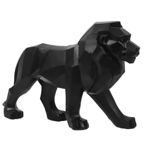 HOME DECO FACTORY, HD1338, Black Origami Lion - Decorative Polyresin Statue - Modern and Elegant Design for Interior - Dimensions: 22 x 36 x 12 cm - Color: Black