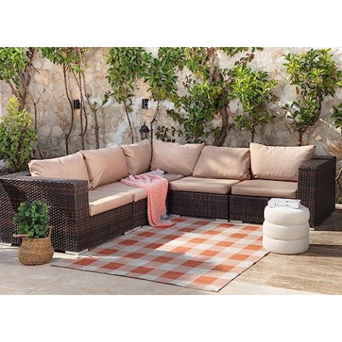 Livabliss Outdoor Teppich wetterfest, Rome - In und Outdoor Teppich für Balkon 160x213 cm, Terrasse, Garten, Küche - Outdoor Teppich Boho Style, Teppich für draußen - Teppich Orange, Rost, Beige