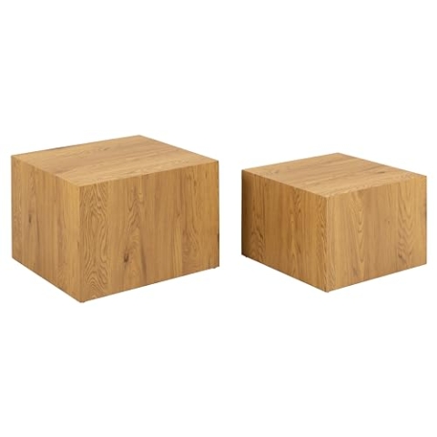 AC Design Furniture Dicte Quadratischer Couchtisch 2er Set, Natur mit Wildeichenoptik, Eleganter Wohnzimmertisch, Beistelltisch für Wohnzimmer, B: 58 x H: 40 x T: 58 cm und B: 50 x H: 33 x T: 50 cm