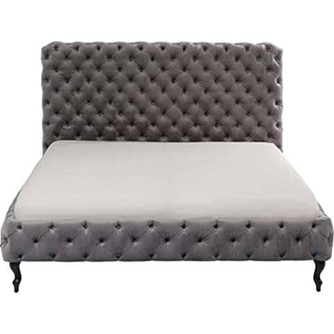 Kare Design Polsterbett Silbergrau, 160x200 cm, Hohe Rückwand, Knopfheftung, Chesterfield, Retro, Schlafzimmer, Samtoptik
