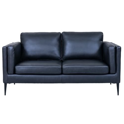 Furnhouse Valencia 2-Sitzer Ledersofa Schwarz – Hochwertiges Echtleder Sofa – Skandinavisches Design, Taschenfederkern, Metallfüße, Abnehmbares Sitzkissen, Modern & Elegant für Wohnzimmer