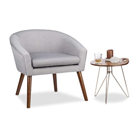 Relaxdays Cocktailsessel Retro, weich, bequem, abnehmbares Sitzkissen, runder Klubsessel, HxBxT: 71 x 74 x 67 cm, grau