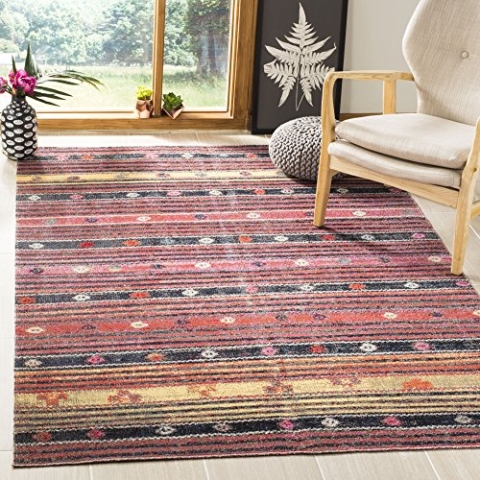 SAFAVIEH Boho Teppich für Wohnzimmer, Esszimmer, Schlafzimmer - Montage Collection, Kurzer Flor, Rost und Multi, 122 X 183 cm
