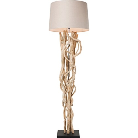 Kare Design Stehlampe Scultra, Moderne, große Design Standleuchten Stoffschirm und verschlungenem Massivholz 175x55x55cm (H/B/T)