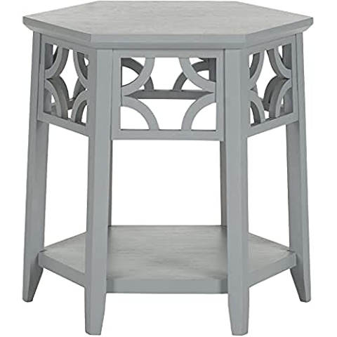 SAFAVIEH Transitional Accent Table with Wooden Storage Shelf, in Charcoal Grey, 45 X 45 X 45