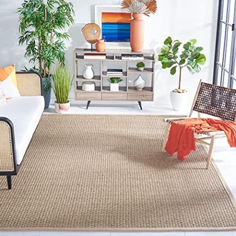 SAFAVIEH Naturfaser Teppich für Wohnzimmer, Esszimmer, Schlafzimmer - Natural Fiber Collection, Kurzer Flor, Natur und Beige, 183 X 183 cm