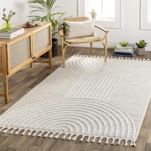 Livabliss Saida Teppich Wohnzimmer Boho, großer Teppich Schlafzimmer 160x213 cm - Teppich für Esszimmer mit geometrischem Muster, Skandinavischer Wohnzimmerteppich modern in Hellgrau, Creme, Grau