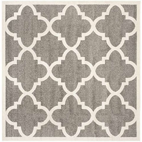 SAFAVIEH Geometrisch Teppich für Wohnzimmer, Esszimmer, Schlafzimmer - Amherst Collection, Kurzer Flor, Dunkelgrau und Beige, 213 X 213 cm