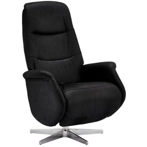 Furnhouse Delta Relaxsessel Schwarz – Manuell Verstellbarer TV-Sessel mit Liegefunktion, 360° Drehfunktion, Stoffbezug, verstellbare Kopfstütze, ergonomischer Ruhesessel für Wohnzimmer & Home-Office