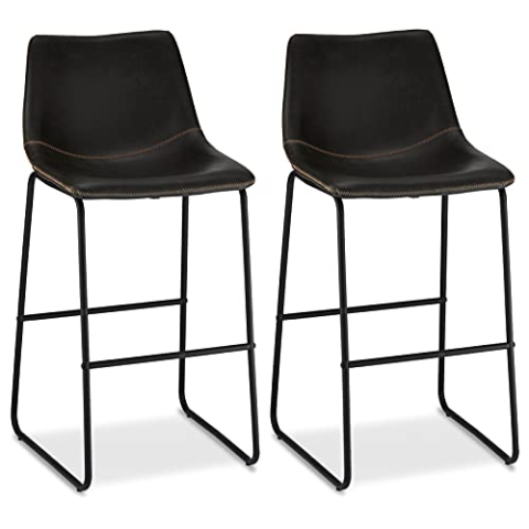 Ibbe Design 2er Set Schwarz Barstühle Kunstleder Vintage Industrial Sitzhocker mit Lehne Abel, Sitzhöhe 72 cm, Schwarz Metall Gestell, 46x54x97 cm