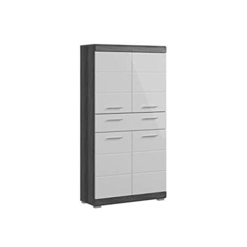 xonox.home Badezimmer Scout X06B2715 Midischrank Hochschrank Schrank Badezimmerschrank in Front weiß Hochglanz Korpus rauchsilber Nb.ca.74x141x31 cm