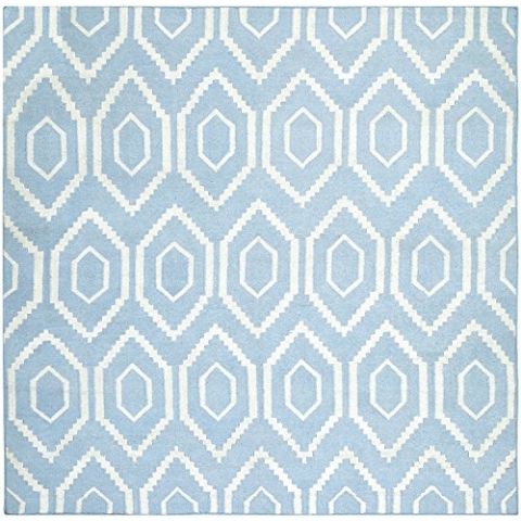 SAFAVIEH Zeitgenössische Teppich für Wohnzimmer, Esszimmer, Schlafzimmer - Dhurrie Collection, Kurzer Flor, Blau und Elfenbein, 183 X 183 cm