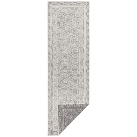 Hanse Home Flachgewebe Wendeteppich Frame für In- & Outdoor (100% Polypropylen, UV- und Witterungsbeständig, Fußbodenheizung geeignet), 80x250 cm, Grau/Creme
