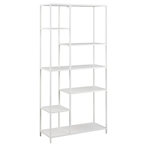AC Design Furniture Norbert Asymmetrisches Doppel-Bücherregal mit 5 Ablagen, B: 79,5 x H: 165 x T: 30 cm, Weiß, Metall, 1 Stk.