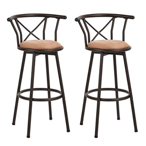 MEUBLE COSY Barhocker 2er Set Barstühle Drehbarer 75,5 cm hoch Drehstühle mit Fußstütze Lehne und Wildledersitz, für Esszimmer, Küche, Theke, Bar, Industriestil, Braun