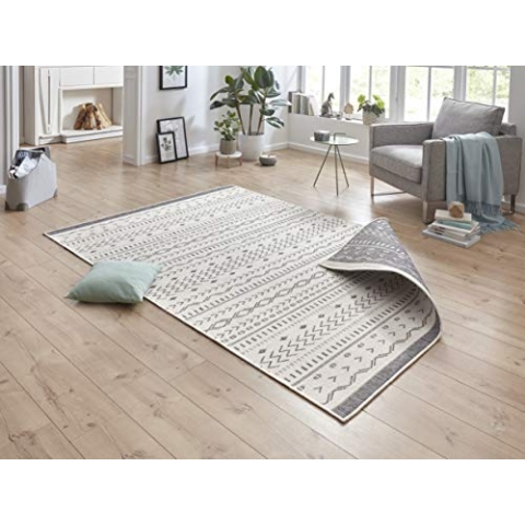 NORTHRUGS In- und Outdoor Teppich Kuba 200x290cm - Wendeteppich Wetterfest Boho Design Ethno Muster Läufer für Balkon Terrasse Garten Wintergarten Wohnzimmerteppich Wasserfest in Grau Creme